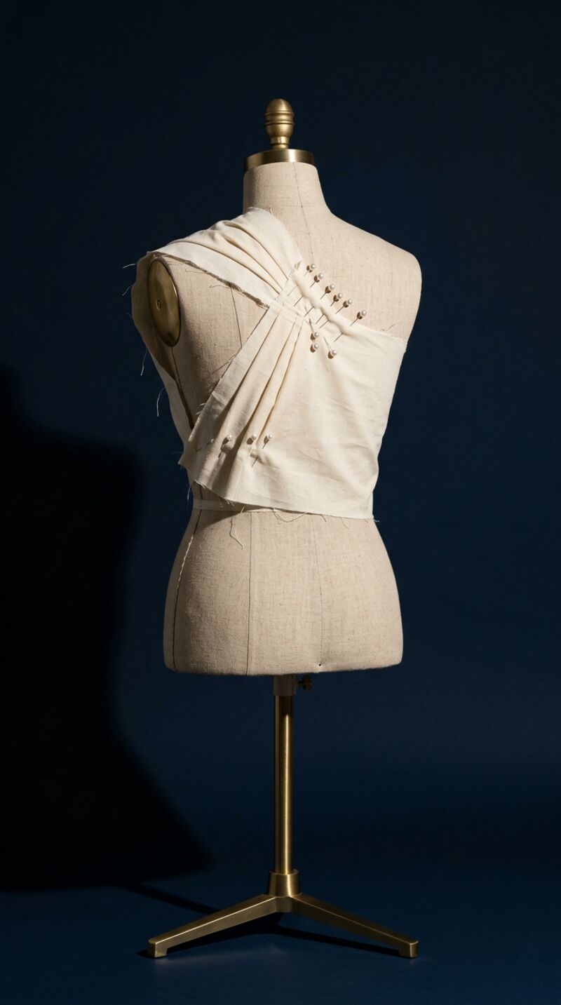 Toile en coton épinglée sur un mannequin de couture